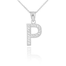 Letter P CZ Embellished Drop Pendant Necklace in Sterling Silver - silver