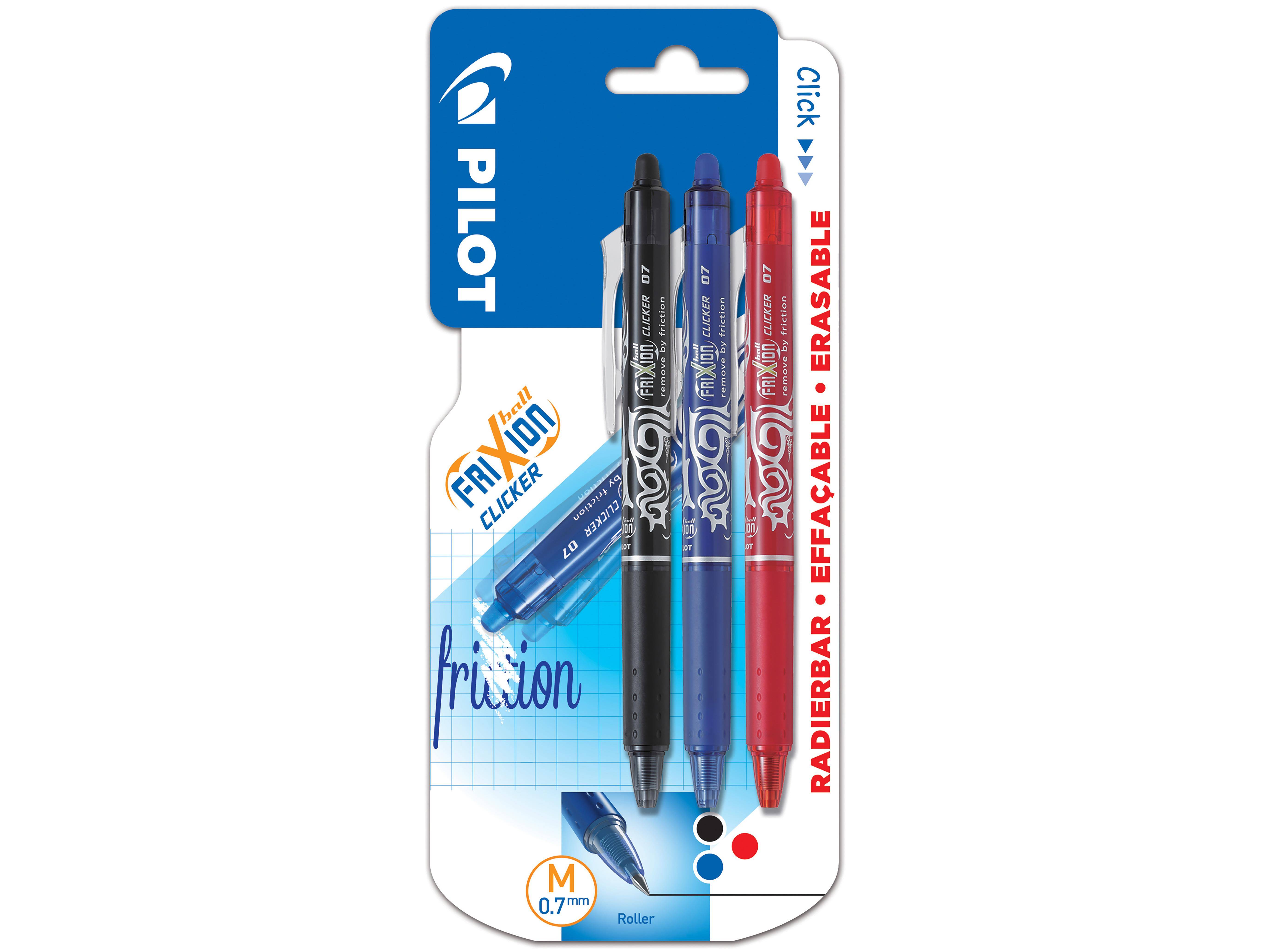 Pilot FriXion Ball Clicker Penna raderbar, 0,7 mm, 3-pack