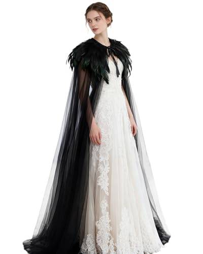 Tyllkappa med fjäderkrage, fjäderkappa, dam, Maleficent kostym (svart)