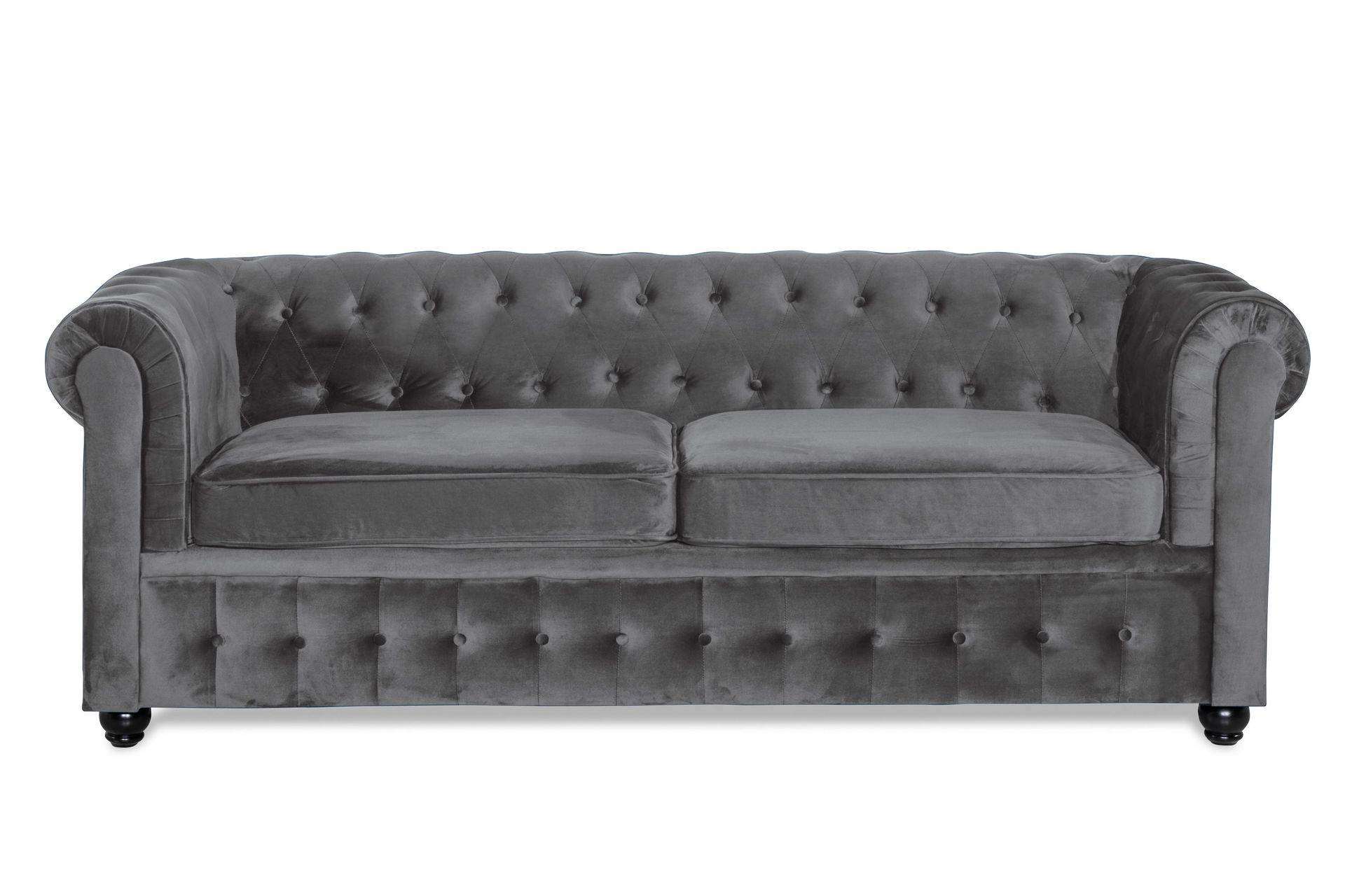 Manor House Chesterfield Deluxe 3-sits Framåtbäddad bäddsoffa i sammet - Mörkgrå Sammet Bäddsoffa Grå