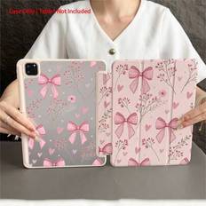1 rosa rosett - och - hjärta - mönster skyddande folio-skal för surfplatta med pennhållare kompatibel med iPad 10.9/10.2/Air 5:e generationen/Pro 11/1 (Multi-size)