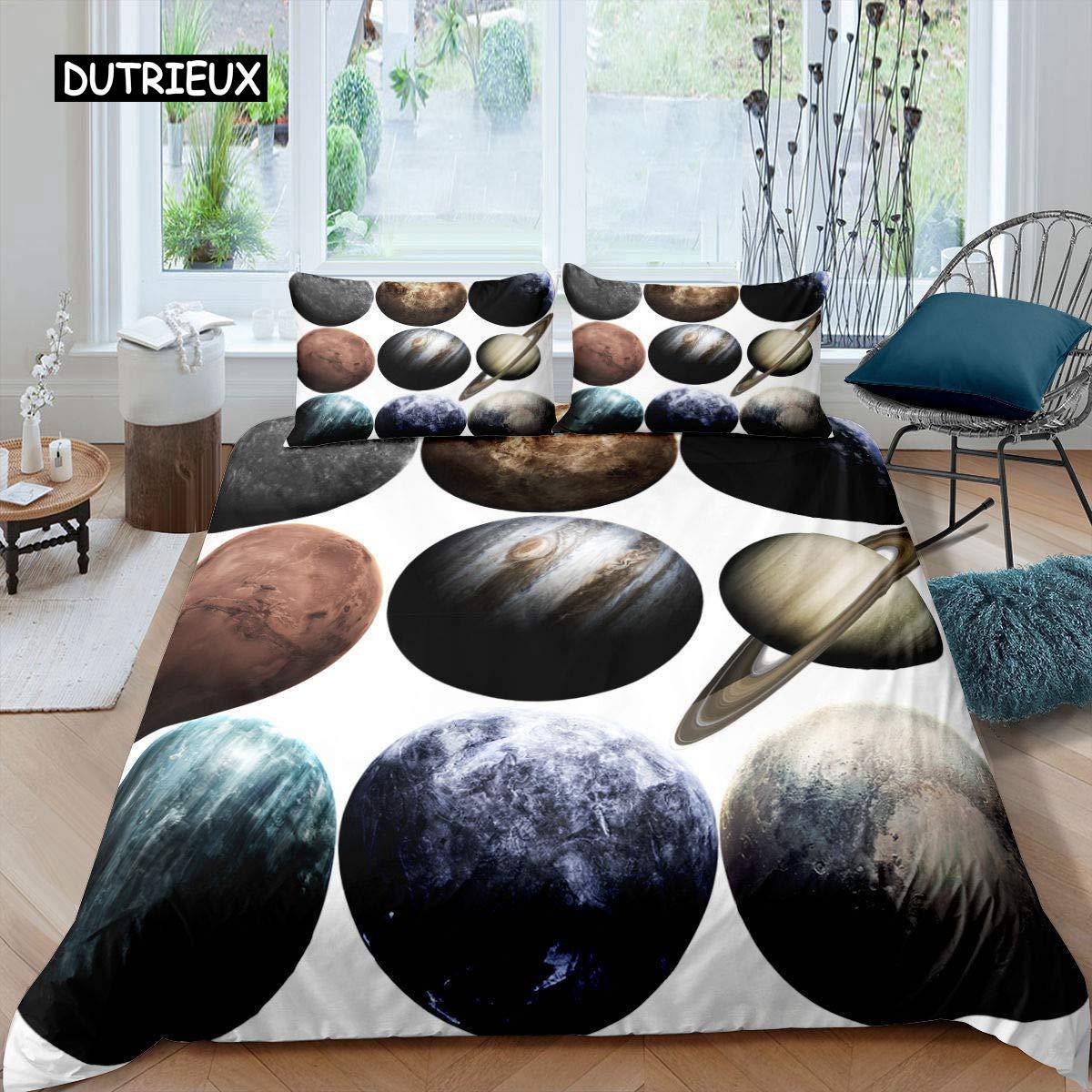 Sol System Täcke Set Twin King Mikrofiber Yttre Rymden Galax Sängkläder Set Universum Planet Astronomi King Size Täcke US Twin(172x218cm)