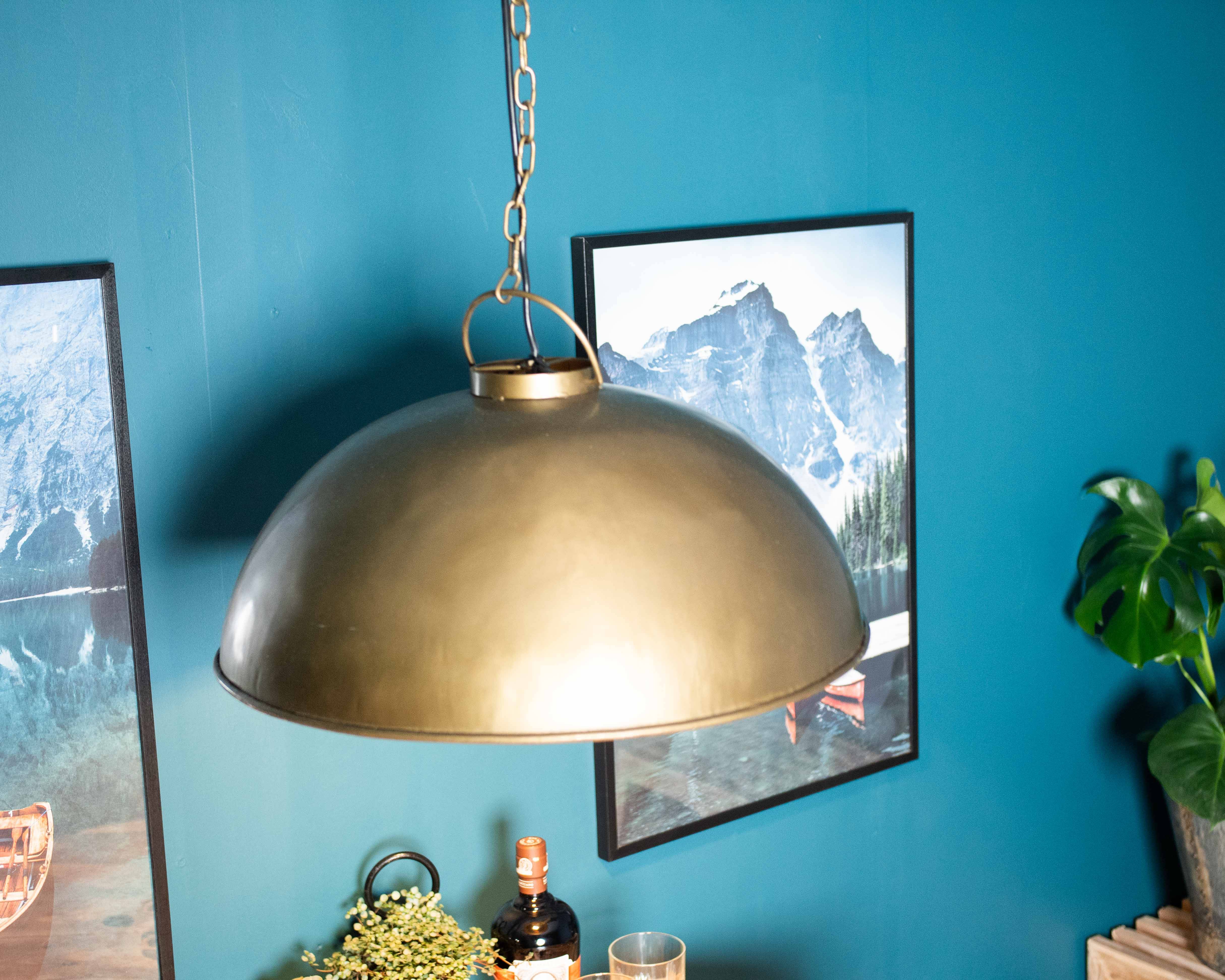 Loftlampe i fabriksstil | antik messing | Interiør.