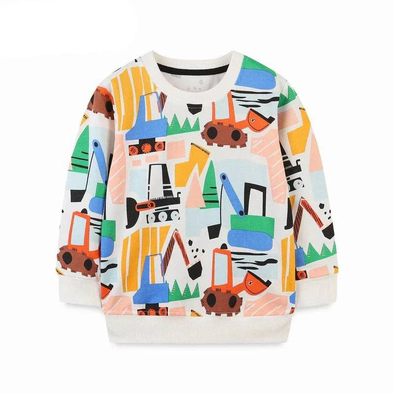 Mini Fashion™ - Fantastiska tryck - Tröja Vit - Grävmaskin / 90 (2 år) | Pedagogiska Träleksaker (size)