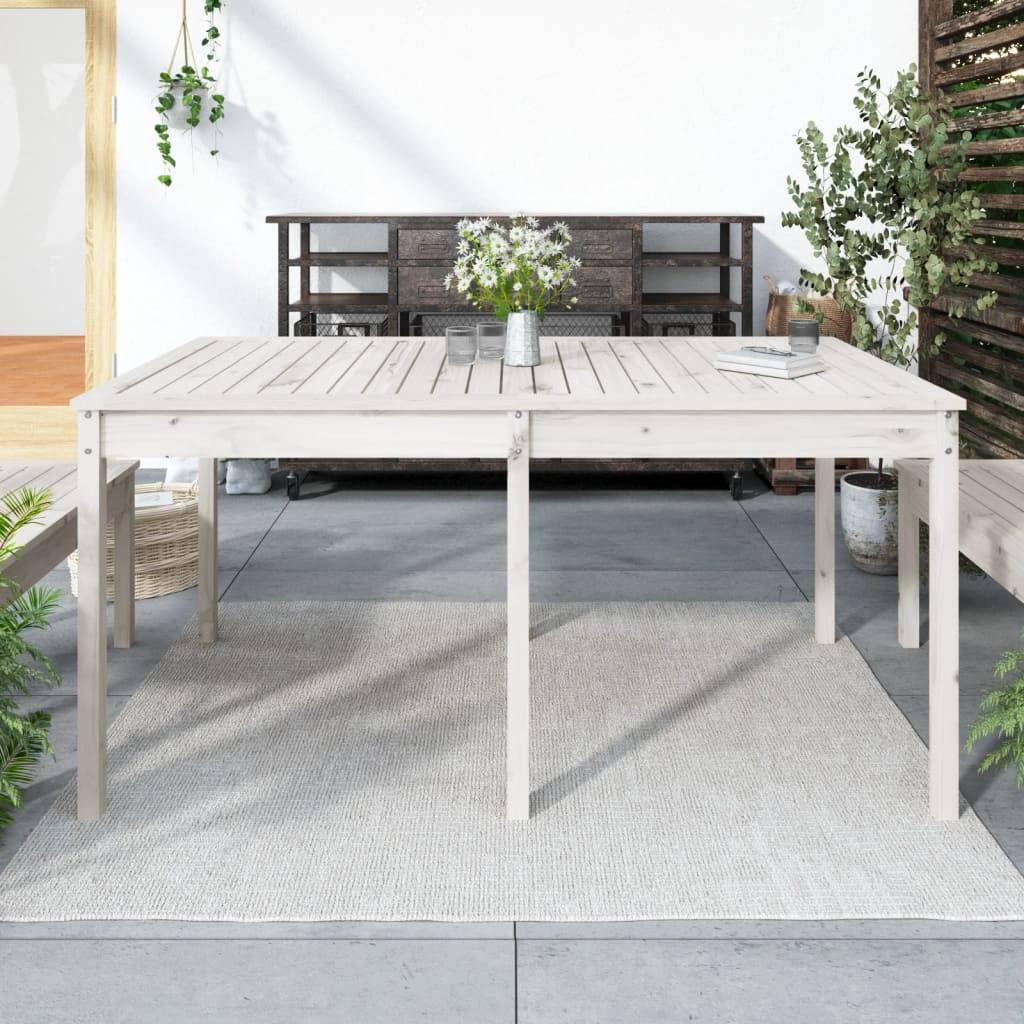 Havebord 82,5X82,5X76 Cm Massivt Fyrretræ - Fyrretræ hvid / 159.5 x 82.5 x 76 cm