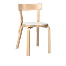 Artek - Stol 69, Klarlackade ben, Vit laminat sits - Matstolar - Alvar Aalto - Vit - Laminat/Trä