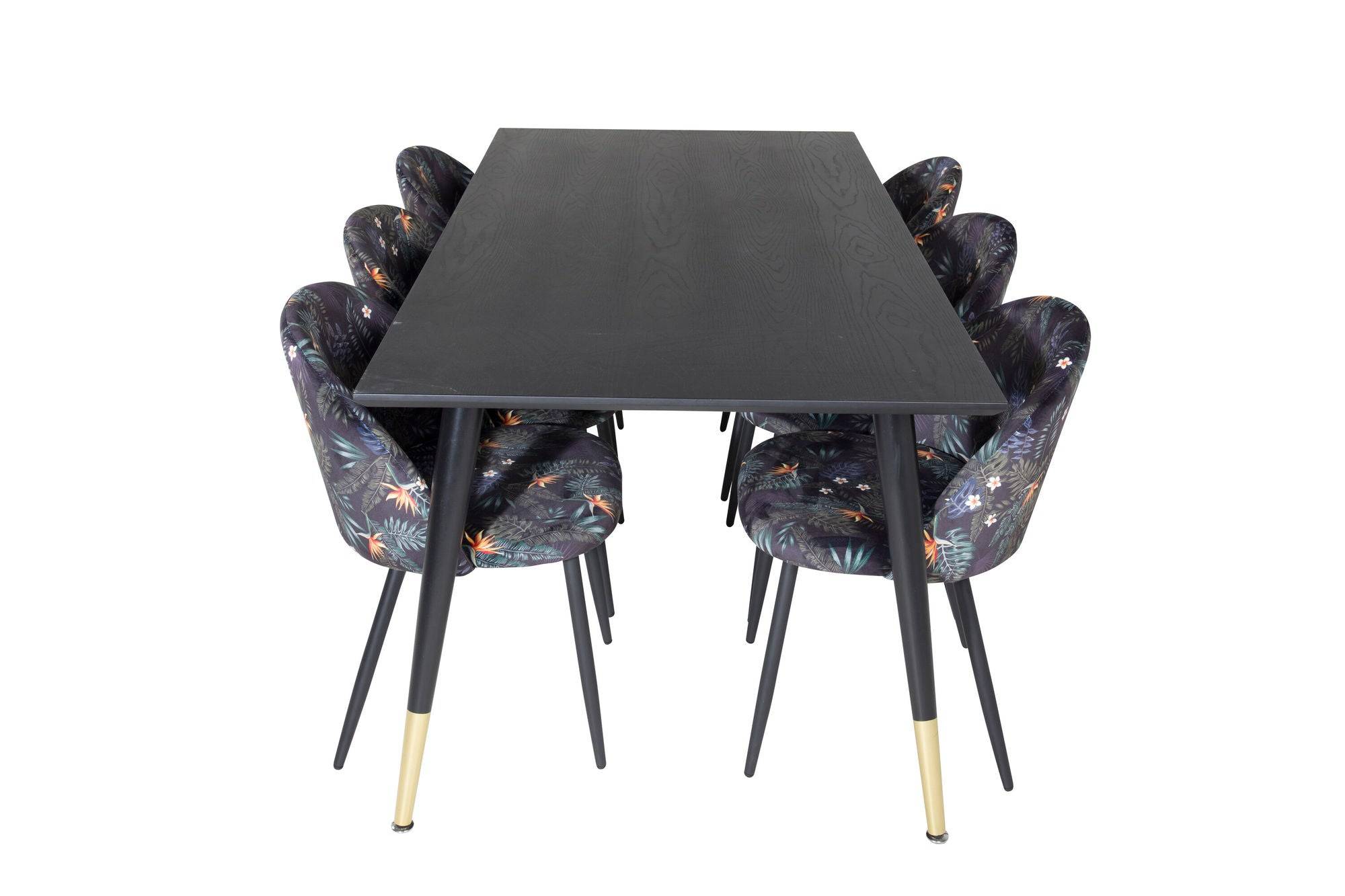 Venture Home Dipp spisebord - 180*90cm - Black / Black Brass+Velvet Spisebordsstol - Black Flower fabric_6