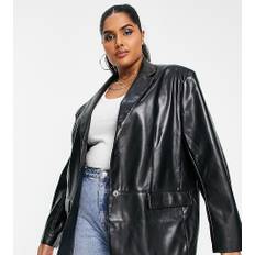 ASOS DESIGN Curve - Sort oversized dad-blazer i læderlook