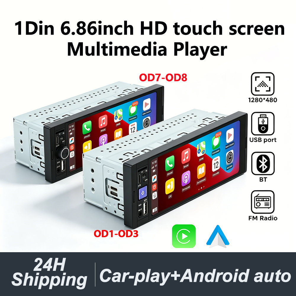 Universal 1 Din Car Stereo 6.86Inch HD Touch Screen Car Multimedia Player Wireless CarPlay Auto BT FM USB Car Radio Audio Player