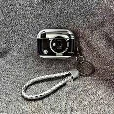 1 st. vintage galvaniserat kamerasäkert hörlursfodral + rem till Bluetooth-hörlurar, kompatibelt med Apple 1:a/2:a/3:e/Pro/Pro 2:a generationen, kreat - Elektropläterad silversvart kamera (AirPods1/2,AirPods Pro,AirPods 3,AirPods Pro (2nd generation),AirPods 4)