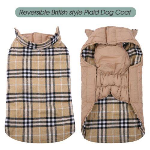 Hundkappa jacka vattentäta kläder liten stor sele vinterväxelväst rutig tröja i brittisk stil - Beige / Xl