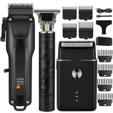 TEMU 3pcs Men's Professional Hair & Beard Grooming Kit - Cordless Clippers With Led Display, Precision Trimmer Set, Usb Rechargeable, For Home, Gift