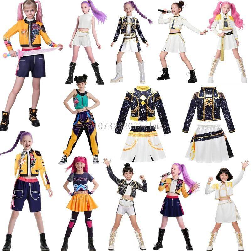 K-Pop Demon Hunters Zoey Rumi Mira Kostymset Huntrix Guld Cosplay Flickor 3D-tryck Scenkläder Uniform Rollspelskläder 120cm
