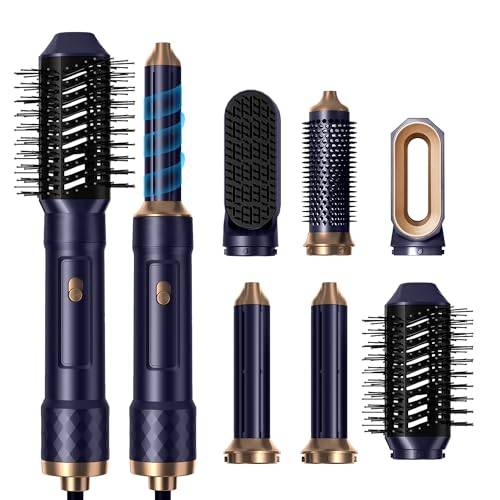 6 in 1 Hair Air Styler with Auto Curling Wands Multi-use Ionic Hair Blow Dryer Brush Airstyler Set Styling Tools Hair Styler Hot Brushes for Styling Hair Curler Hairbrushes Set, Blue