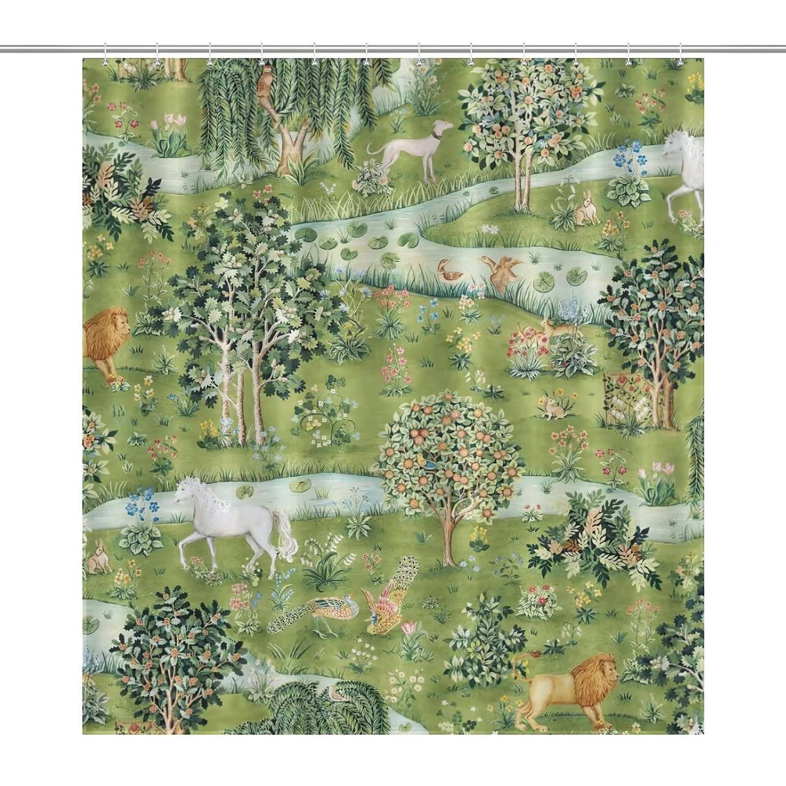 William Morris Duschdraperi Akvarell Vintage Blommkonst Stil Duschdraperi för Badrum Vattentätt Badgardin Med Krokar