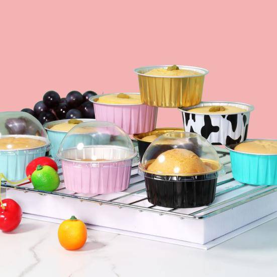 Aluminiumfolie Muffinformar Mini Kakformar Engångsbakform för Mousse Pudding Brownies Personlig Portionsbakplåt svart