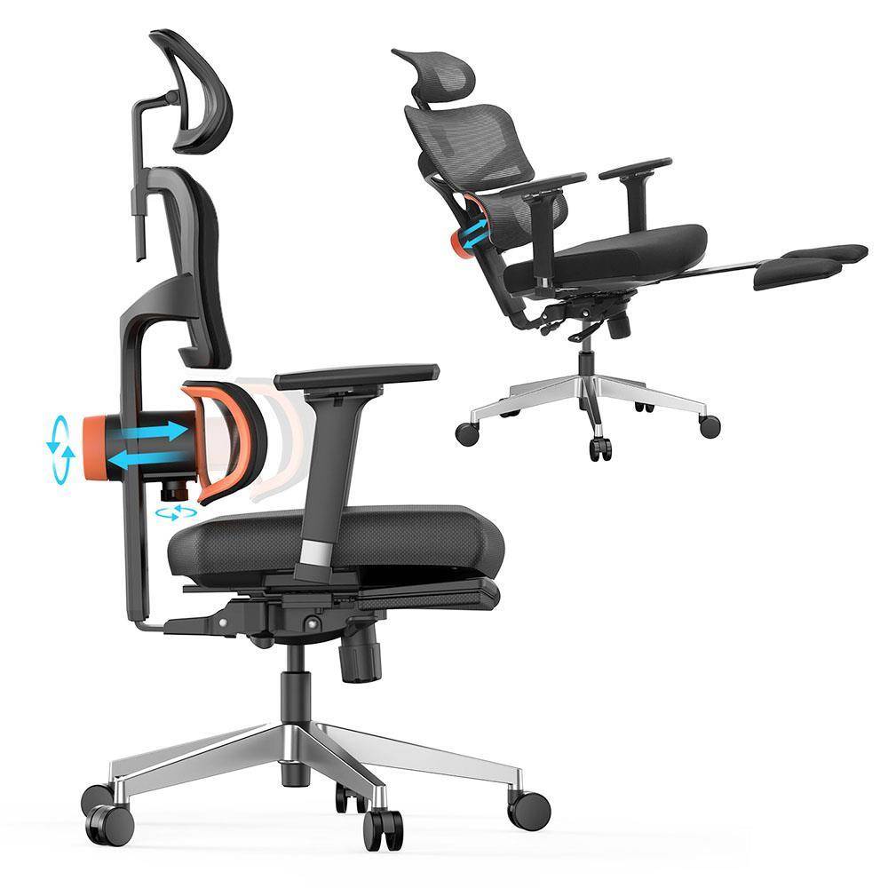 NEWTRAL NT002 Ergonomic Office Chair with Adjustable Footrest & Headrest, Adaptive Lumbar Support and 4D Armrests, Black