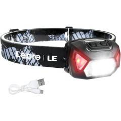 Lepro Pandelampe LED – 2000 Lux, 6 lystilstande, USB-genopladelig, IPX4 vandtæt.