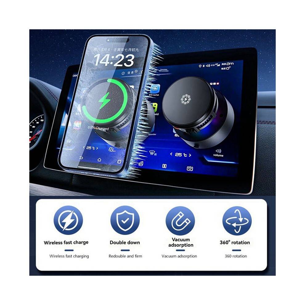 Kylning Bil Magnetisk Vakuum Telefonhållare i Bil 15W Trådlös Snabbladdare Fäste Universal GPS Stativ