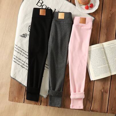3 st/set för flickor, höst/vinter, tjocka fodrade leggings. Köp 1 och få 3. Matchande, varma fodrade byxor i läder. Tajta läderleggings som ett enkelt - Babyrosa (6Y,7Y,4Y,5Y)