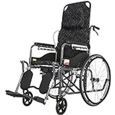 Wheelchairs Folding Lightweight Self Propelled with Attendant Brakes Strong Steel Compact Transport Wheelchair, with Dinner Plate Commode Pan Padded Chair 90-180° Adjustable