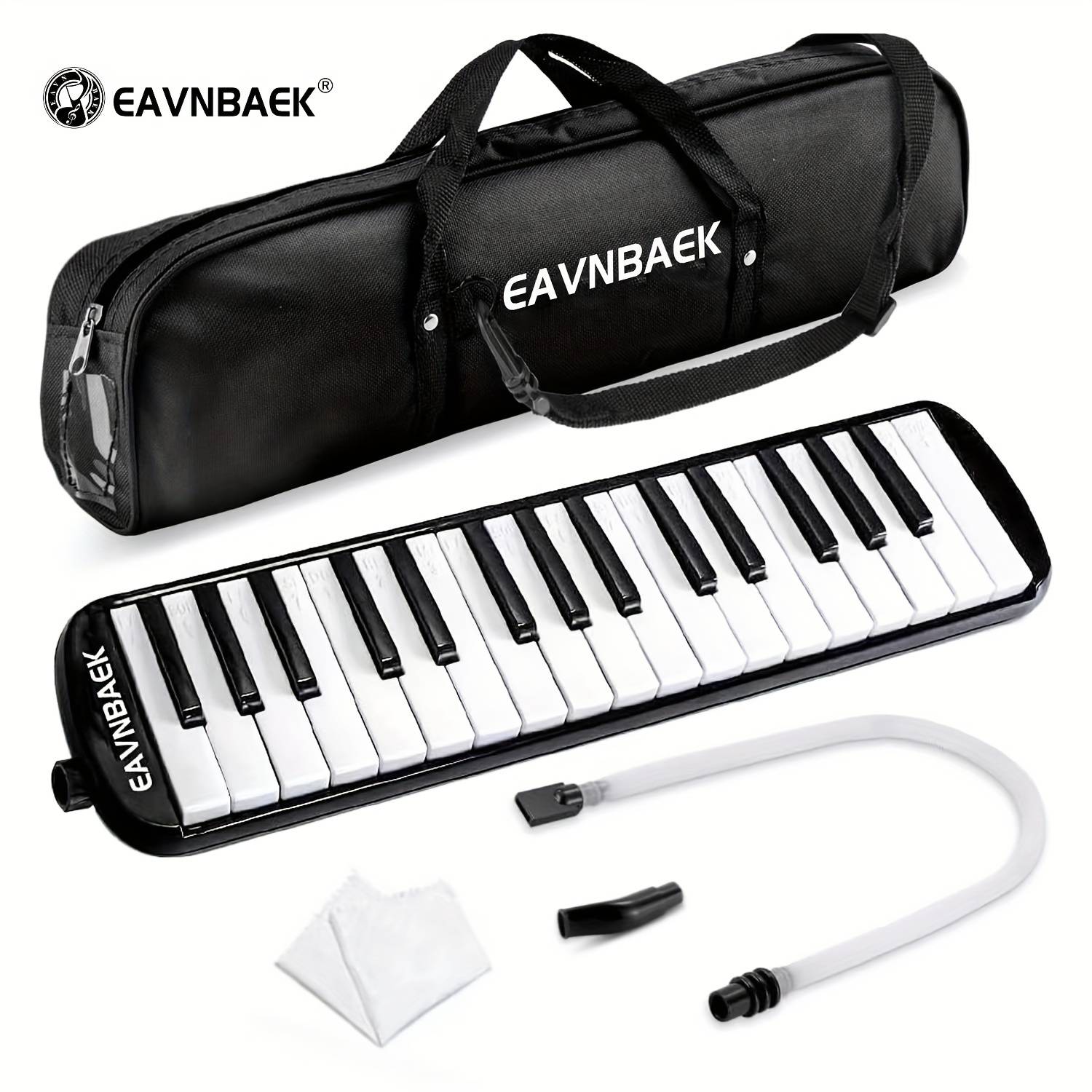 TEMU Eavnbaek 32-key Melodica Air Piano Keyboard With Soft Long Tube & Short Mouthpiece, Abs Material, Includes Carrying Bag - In Black, Blue, Pink