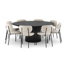 Kopparbo Runt Stort Matbord 180 cm med 8 Gemmiano Stolar - Svart Matgrupp Bark