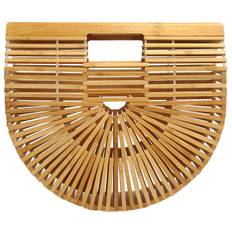 Vintage Bamboo Bag Women Semicircular Woven Handbag Hollow Beach Tote for SummerS Small