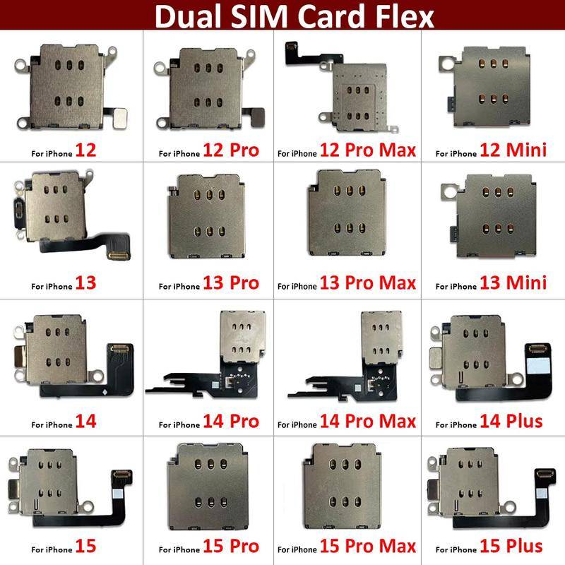 Nytt SIM-kortläsare för iPhone 11 12 13 14 15 Pro Max Plus Mini Dubbla SIM-kortplatser Sockel Inre Adapter Med Flexkabel