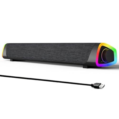 SOULION R30 Plus Computer Lautsprecher, USB-betriebene Bluetooth PC-Soundbar, LED-Lichter mit Schaltertaste, tragbare Computer-Soundbar für Desktop Laptops, Schwarz (kein 3,5-mm-AUX)