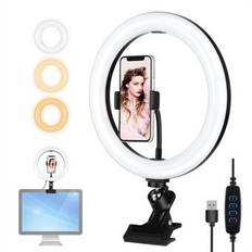 PULUZ PKT3126B LED- Ring 10,2 tum 26 cm videokonferensbelysning 3 dimbar färg 10 ljusstyrka för kamera smartphone YouTube TikTok självporträtt