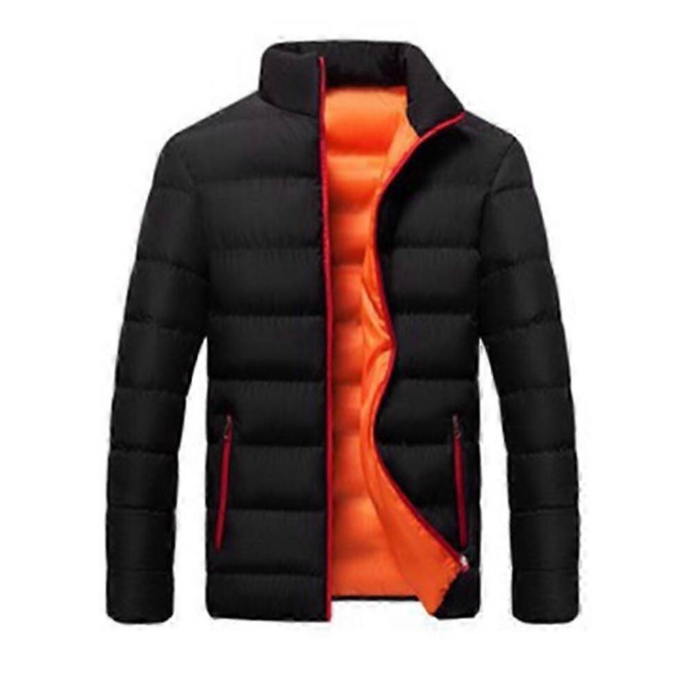 (3XL, Black Red) Men's Fiber Down Padded Full Zip Short Coat Windproof Winter Puffer Jackets