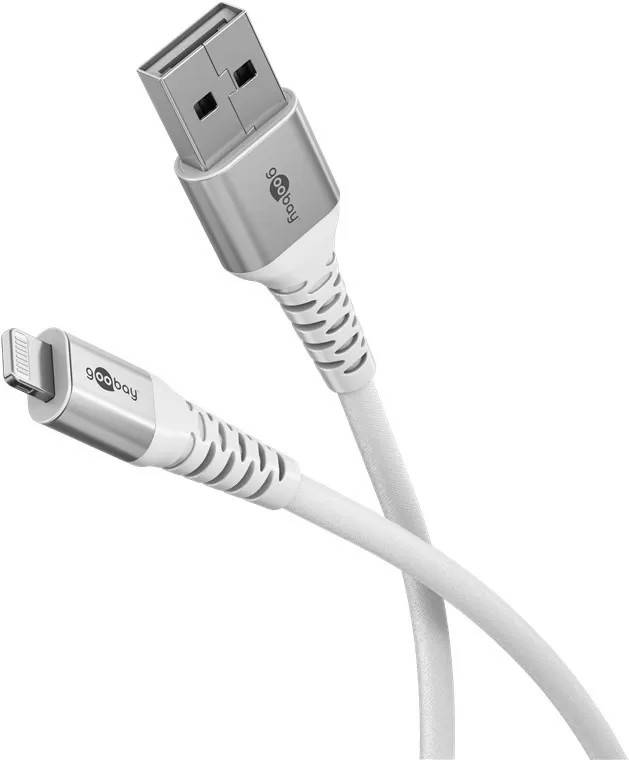 Goobay Lightning USB-A superblødt tekstilkabel med metalstik, 0,5 m, hvid