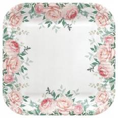 8 stk. Kvadratiske Paptallerkner Rose Design 23 cm – Eksklusiv og bæredygtig feststemning