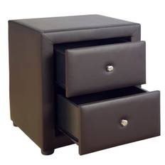 Table de chevet simili cuir brun nuit