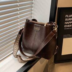 Mini Summer Fashion Texture Solid Color PU Bucket Bag Retro Versatile Women&#39;s Shoulder Bag - Coffee