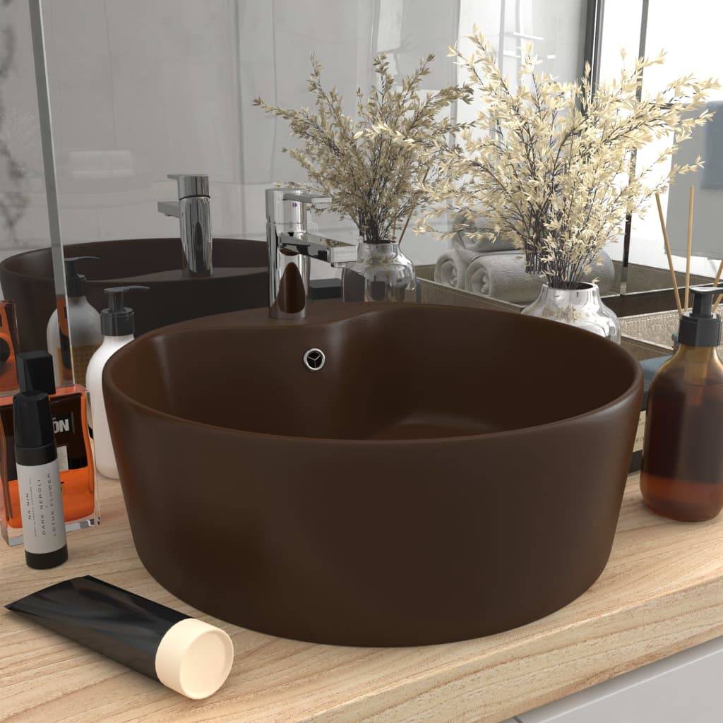 vidaXL luksuriøs håndvask med overløb 36x13 cm keramik mat mørkebrun