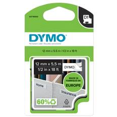 5 st DYMO® D1 tape, permanent polyester, 12 mm, sort på hvid