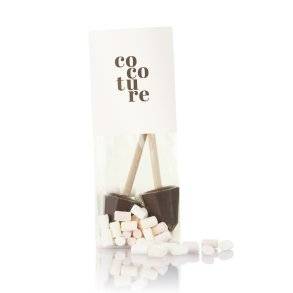 Mørke chokosticks og micro marshmallow med hvid Cocoture stick