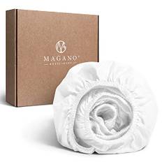 MAGANO® Lyxiga resårlakan 180 x 200 resårsäng bäddmadrass vit | bambu och bomull satin | 400 TC premiumkvalitet | termoreglerande | dra-på-lakan 180 x 200 cm | vit
