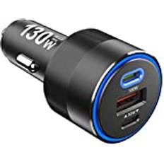 130 W USB C billaddare, PD 100 W PPS 45 W QC 30 W typ C supersnabb laddning LED cigarettändare USB-C biladapter för iPhone 13 12 Pro Samsung S22 S21 Ultra Note 20 iPad MacBook Pro Air bärbar dator