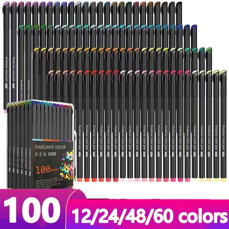 12/24/48/60/100 Färger Set 0,4 mm Micro Tip Fineliner Pen Ritning Måla Skiss Fine Line Art Marker Kontor Skola Brevpapper black