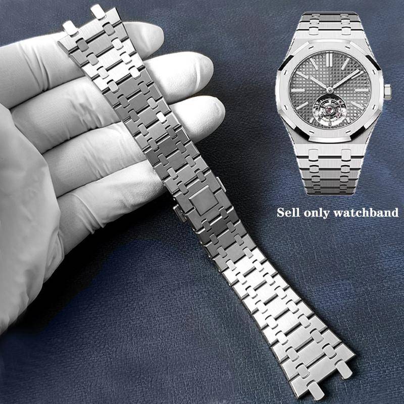 316L Rostfritt Stål Klockarmband För AP 15400 Audemars Piguet Royal Oak GA2100 2110 Remmar Silver Vattentätt Armband 21mm 26mm silver