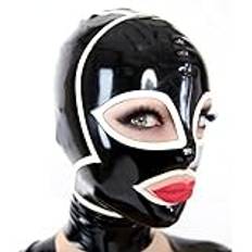 AIYOUBRS Latex Hooded Mask Party Mask Svart och Vit Ränder Dekorerad med Dragkedja (Storlek: XL-70 cm)