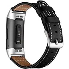 AISPORTS Kompatibel med Fitbit Charge 3 rem/Fitbit Charge 4 rem för kvinnor män, mjukt andningsbart läder sportarmband metallspänne armband ersättningsrem för Fitbit Charge 3/4 fitnessmätare