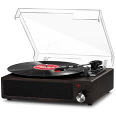FYDEE Vinyl Plattenspieler Bluetooth Schallplattenspieler - Vintage Turntable mit Eingebauten Stereo-Lautsprechern, 3-Gang 33/45/78 U/min, RCA Ausgang, AUX-Eingang - Schwarznussholz