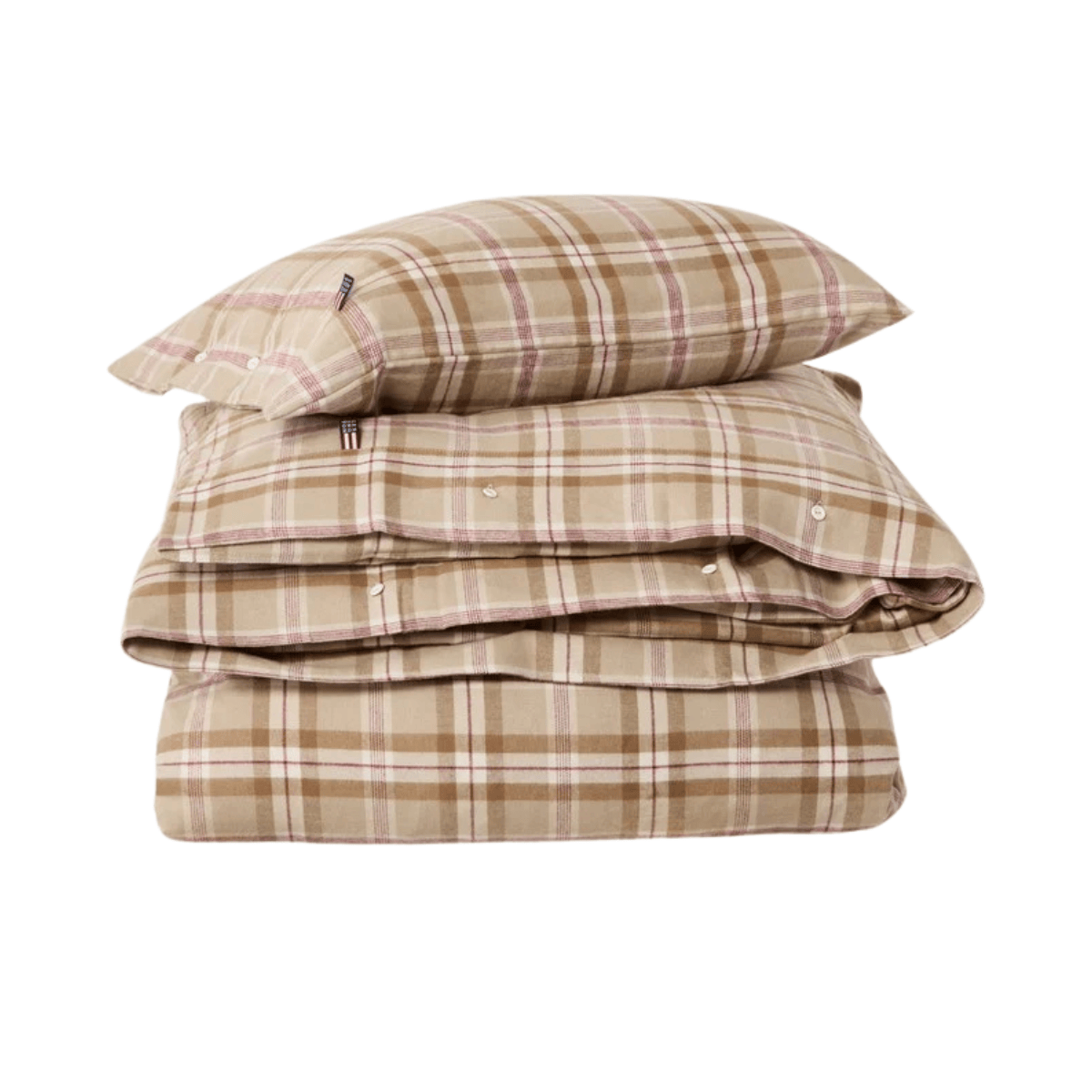 Lexington Checked Cotton Flannel Påslakanset Fudge/Beige/Fig - 150x210/50x60 / Fudge/Beige/Fig