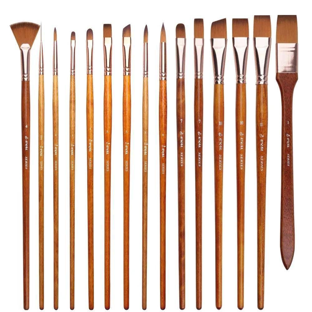 15 ST Oljefärgsborstar set tvåfärgat nylonhår Orange massivt trä lång stång konstnär akvarell ritningspensel för akrylgouache brown
