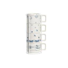 Set med kaffekoppar DKD Home Decor Blå Vit Metall Dolomite 260 ml 4 Delar
