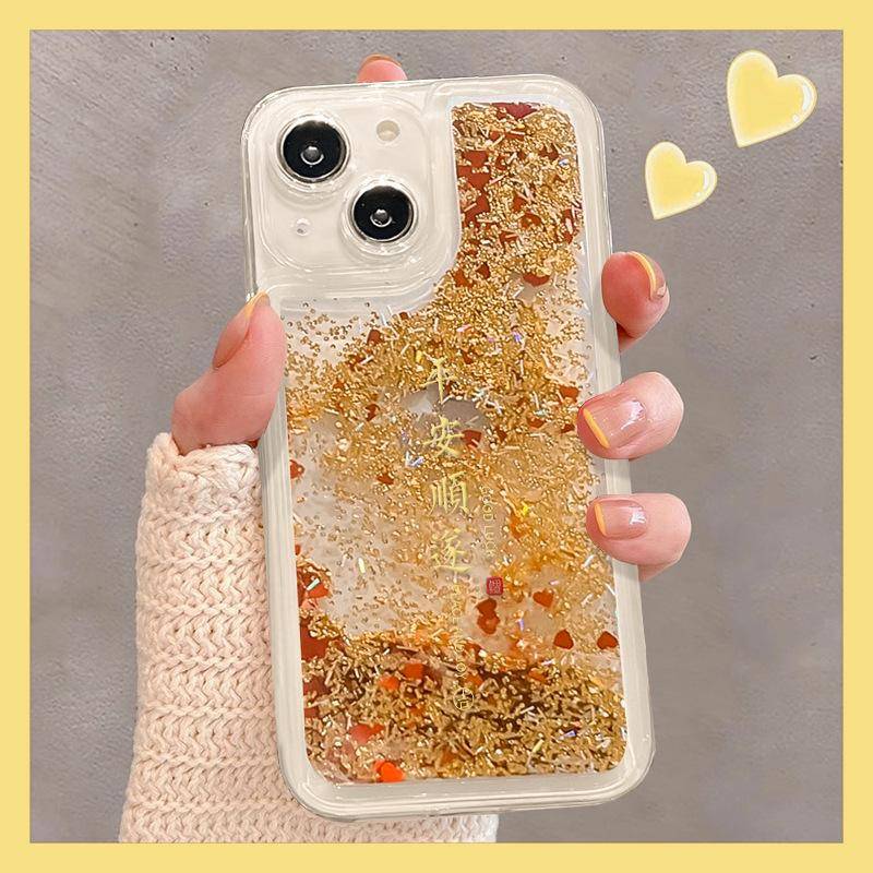 Everything Goes Smoothly. Apple 16promax Phone Case 15, Transparent Gold Sand 14, New Year's Celebration 13, Anti-drop 12 Xiaomi 13
